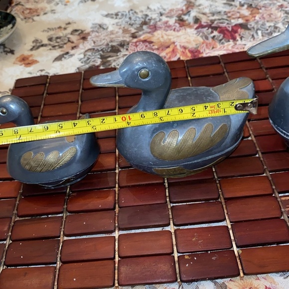 Vintage set of 3 Bi-Metal Pewter & Brass DUCK TRINKET/BOX Heavy pewter w/brass - Picture 8 of 10